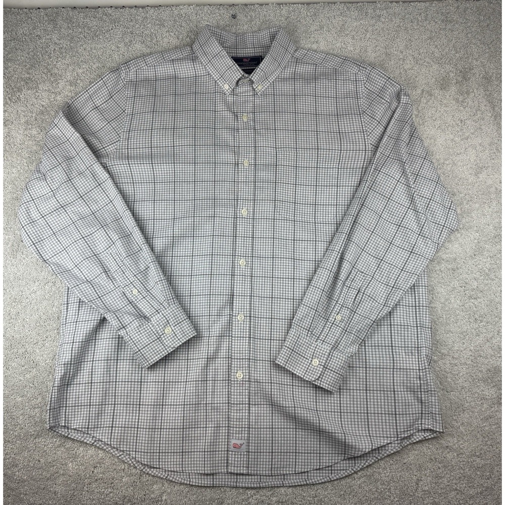 Vineyard Vines Gray White Slim Fit Murray Long Sleeve Button Down Shirt ~ Mens L